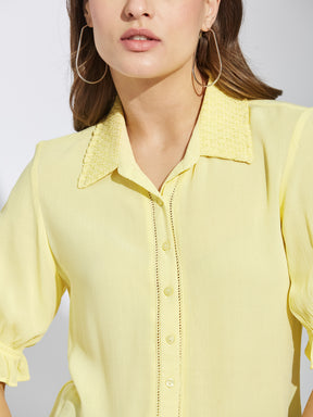 Latin Quarters Women's Yellow Half Sleeves Collar Neck Casual Solid Shirt
