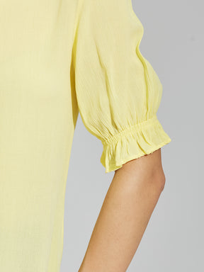 Latin Quarters Women's Yellow Half Sleeves Collar Neck Casual Solid Shirt