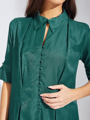 Latin Quarters Women Teal Collar Neck Half Sleeves Solid Blouse Top For Casual