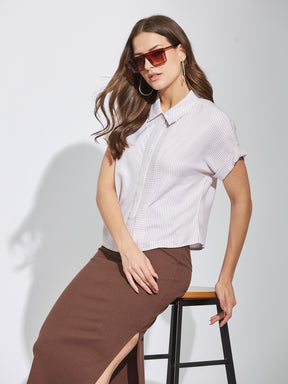 Latin Quarters Women Rust Collar Neck Half Sleeves Stripes Shirt Blouse For Casual Wear