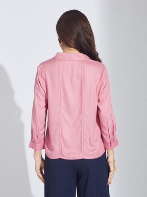 Latin Quarters Women's Pink Rayon Shirt with Pockets