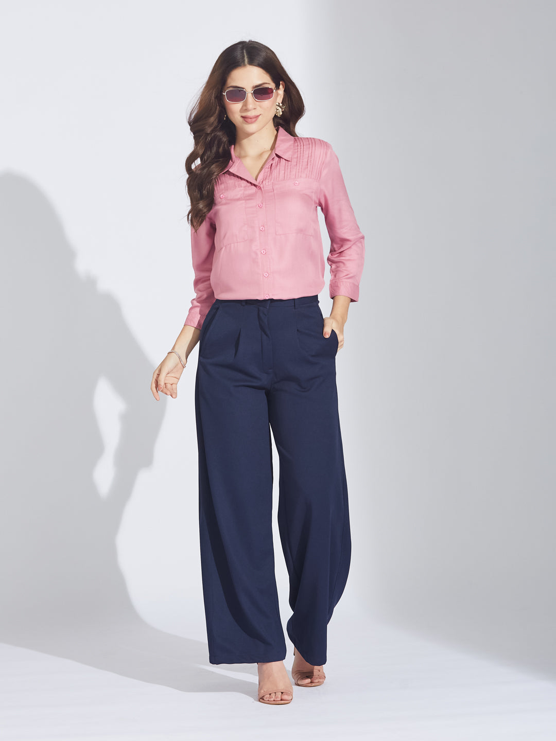 Latin Quarters Women's Pink Rayon Shirt with Pockets