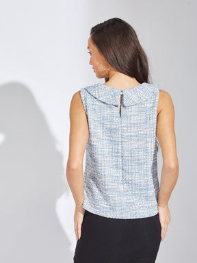 Latin Quarters Women Blue Round Neck Sleeveless Solid Blouse Top For Casual