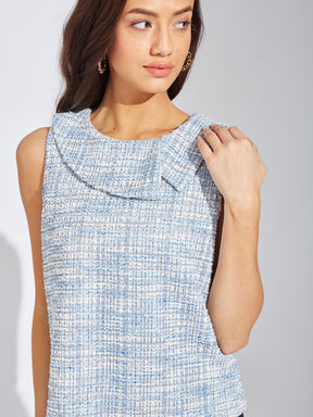 Latin Quarters Women Blue Round Neck Sleeveless Solid Blouse Top For Casual