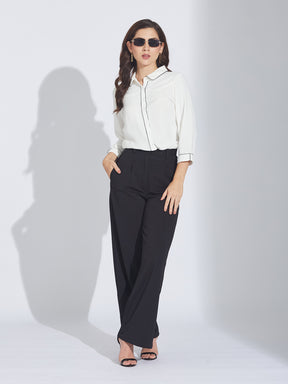 Latin Quarters Women's White Cherry Shirt with Black & White Tape Detail
