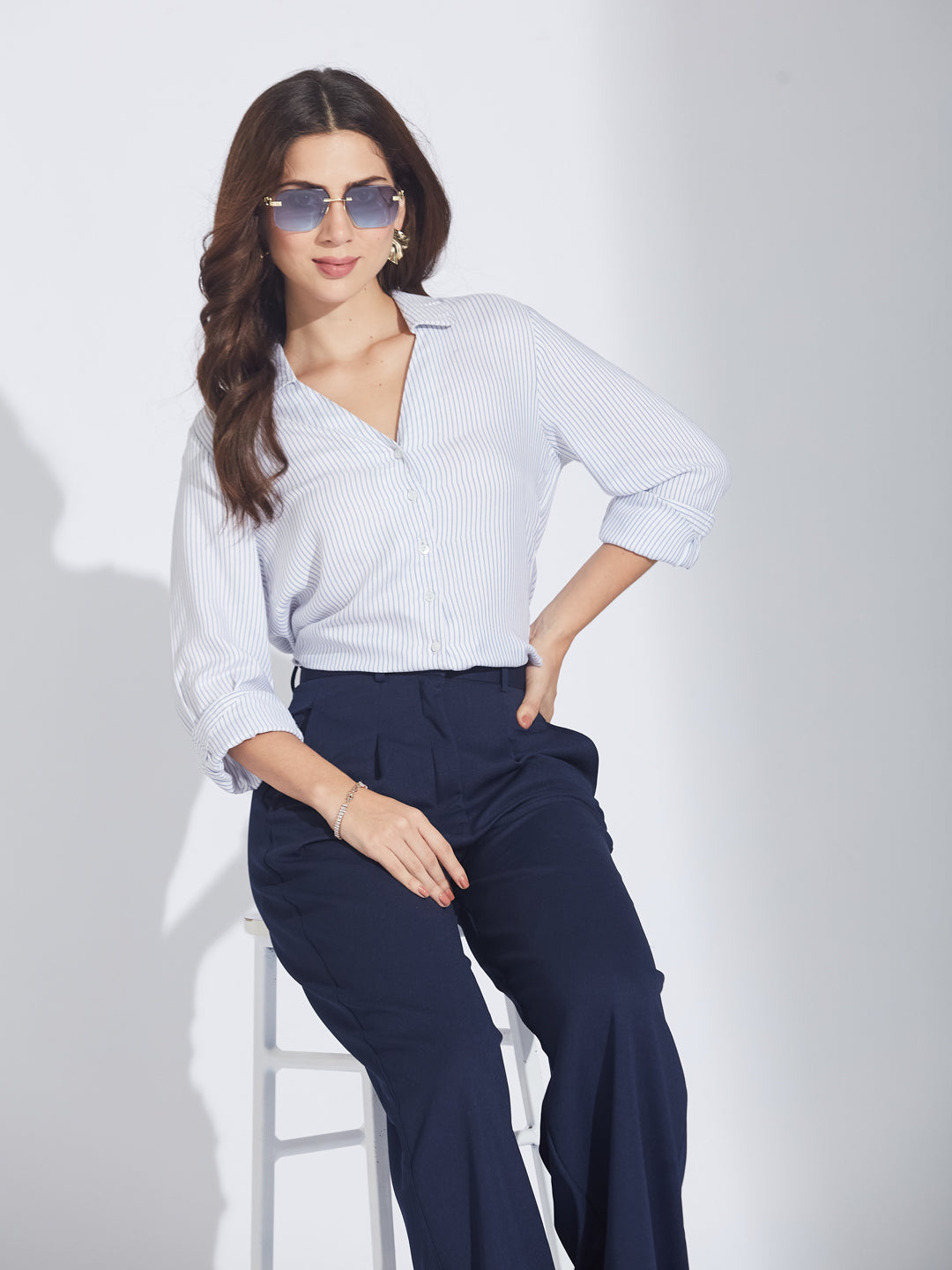 Latin Quarters Women's Blue Striped Shirt
