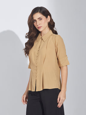 Latin Quarters Women's Beige Collared Shirt