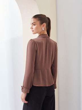 Latin Quarters Women Brown Solid Collared Long Sleeve Casual Regular Shirt