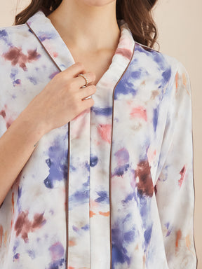 Latin Quarters Women White Abstract Print V-Neck 3/4th Sleeves Top for Casual Occasion