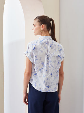 Latin Quarters Women White Printed Collared Short Sleeve Regular Casual Shirt