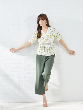 Latin Quarters Women's Off White Half Sleeves V-Neck Printed Casual Regular Top