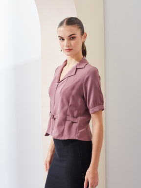 Latin Quarters Women Pink Solid Collared Short Sleeve Casual Regular Top