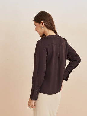 Latin Quarters Women'S Brown Round Neck Full Sleeves Solid Casual Top