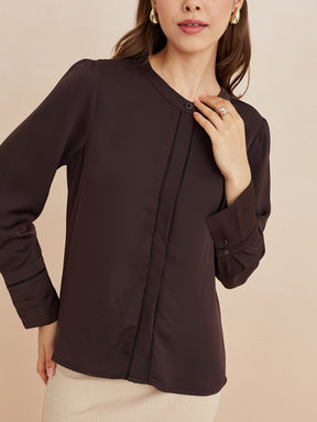 Latin Quarters Women'S Brown Round Neck Full Sleeves Solid Casual Top