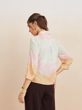 Latin Quarters Women'S Pink Collar Neck 3/4Th Sleeves Tie-Dye Casual Top