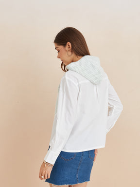 Latin Quarters Women'S White Hooded Full Sleeves Self Design Casual Shirt