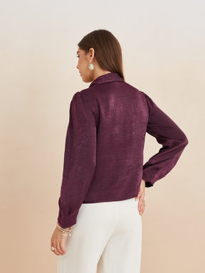 Latin Quarters Women'S Wine Cowl Neck Full Sleeves Solid Casual Top