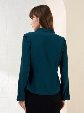 Latin Quarters Women's Teal Full Sleeves Collared Solid Casual Regular Shirt