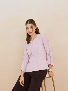 Latin Quarters Women'S Pink Round Neck 3/4Th Sleeves Solid Casual Top