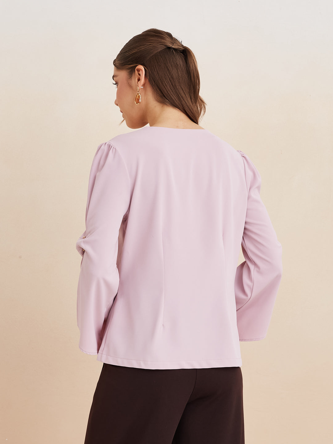 Latin Quarters Women'S Pink Round Neck 3/4Th Sleeves Solid Casual Top