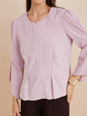 Latin Quarters Women'S Pink Round Neck 3/4Th Sleeves Solid Casual Top