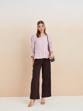 Latin Quarters Women'S Pink Round Neck 3/4Th Sleeves Solid Casual Top