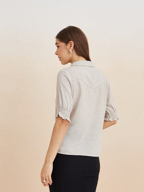 Latin Quarters Women'S Grey Collar Neck Half Sleeves Solid Casual Top