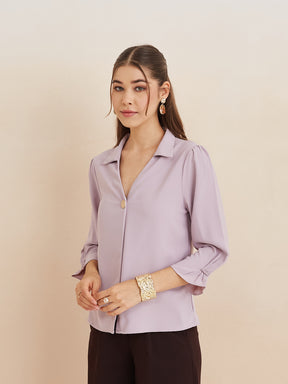 Latin Quarters Women'S Levender Collar Neck 3/4Th Sleeves Solid Casual Top