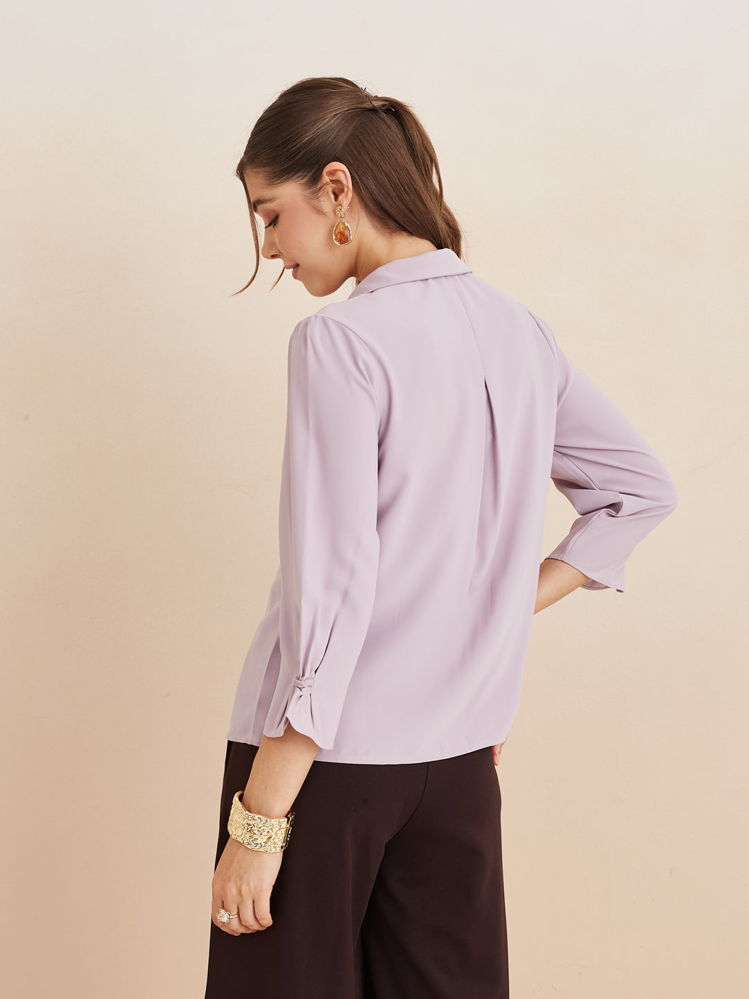 Latin Quarters Women'S Levender Collar Neck 3/4Th Sleeves Solid Casual Top