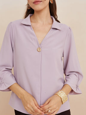 Latin Quarters Women'S Levender Collar Neck 3/4Th Sleeves Solid Casual Top