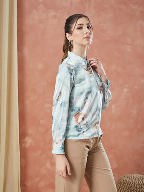 Latin Quarters Women's Grey Full Sleeves Printed Collared Neck Formal Shirt