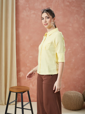 Latin Quarters Women's Yellow Half Sleeves Solid Collar Neck Formal Shirt