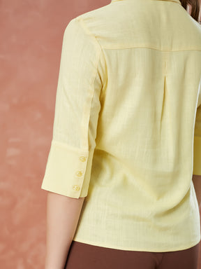 Latin Quarters Women's Yellow Half Sleeves Solid Collar Neck Formal Shirt