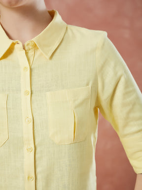 Latin Quarters Women's Yellow Half Sleeves Solid Collar Neck Formal Shirt