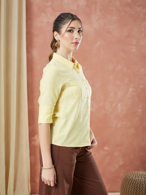 Latin Quarters Women's Yellow Half Sleeves Solid Collar Neck Formal Shirt