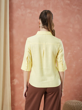 Latin Quarters Women's Yellow Half Sleeves Solid Collar Neck Formal Shirt