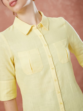 Latin Quarters Women's Yellow Half Sleeves Solid Collar Neck Formal Shirt