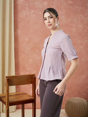 Latin Quarters Women's Pink Half Sleeves Solid Mandarin Neck Formal Top