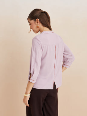 Latin Quarters Women'S Pink Mandarin Neck 3/4Th Sleeves Solid Casual Top