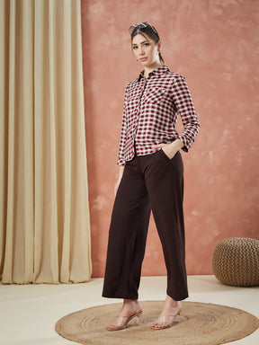 Latin Quarters Women's Maroon 3/4Th Sleeves Checks Collar Neck Formal Shirt