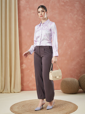 Latin Quarters Women's Lilac Full Sleeves Printed Collared Casual Shirt