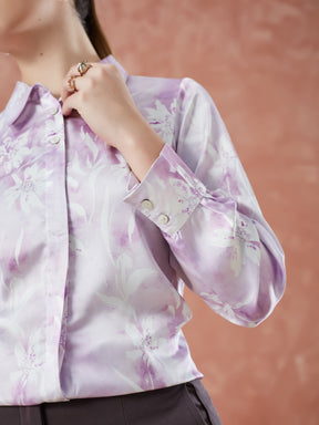 Latin Quarters Women's Lilac Full Sleeves Printed Collared Casual Shirt