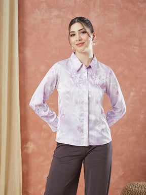 Latin Quarters Women's Lilac Full Sleeves Printed Collared Casual Shirt