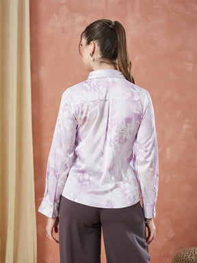 Latin Quarters Women's Lilac Full Sleeves Printed Collared Casual Shirt