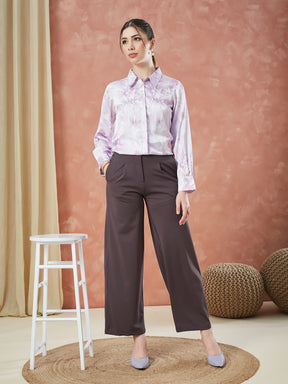 Latin Quarters Women's Lilac Full Sleeves Printed Collared Casual Shirt