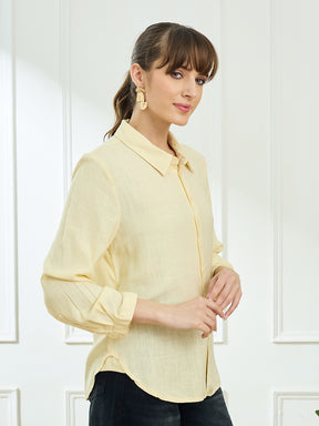 Latin Quarters Women's Yellow Full Sleeves Collar Neck Casual Solid Shirt