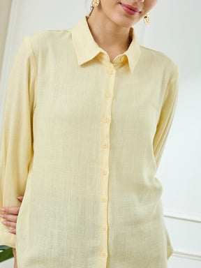 Latin Quarters Women's Yellow Full Sleeves Collar Neck Casual Solid Shirt