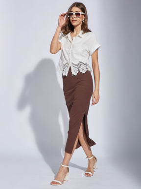 Latin Quarters Women's White Short Sleeve Collar Neck Casual Solid Shirt