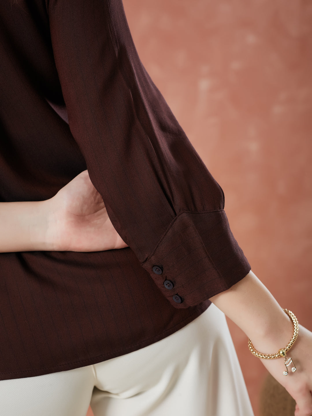 Latin Quarters Women's Maroon 3/4Th Sleeves Solid Collar Neck Formal Shirt