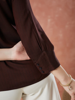 Latin Quarters Women's Maroon 3/4Th Sleeves Solid Collar Neck Formal Shirt